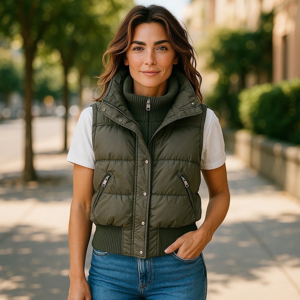 DOWN VEST ME JANE Puffer Down & Feathers Dark Black Zippered 2 pockets NeckGator